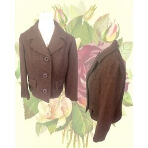 Vintage 50s 60s Chocolate Brown Boucle Cropped Jacket Size M